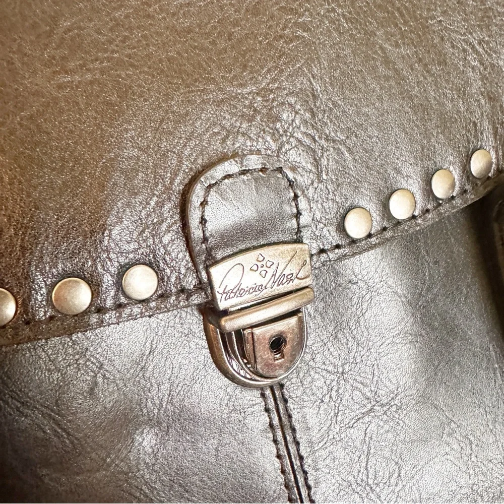 Patricia Nash Verbania 100% Genuine Leather Studded Satchel Purse Black